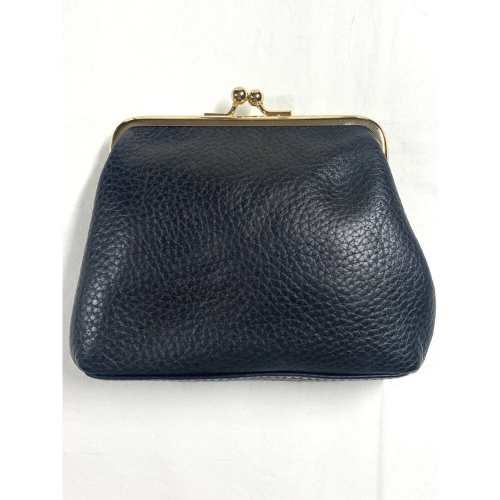 Dooney & Bourke Black Pebble Leather Kiss Lock Large Framed Wallet Coin Purse